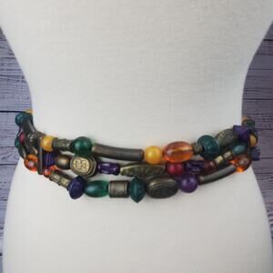 The Limited Leather Jeweled Beaded Belt Size M Boho Hippie Festival Statement